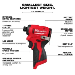 milwaukee m12 subcompact 1/4" hex impact driver