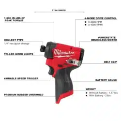 milwaukee m12 1/4" hex impact driver