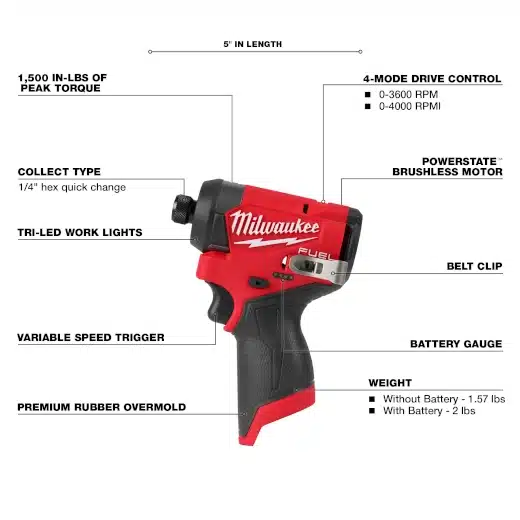 milwaukee m12 1/4" hex impact driver