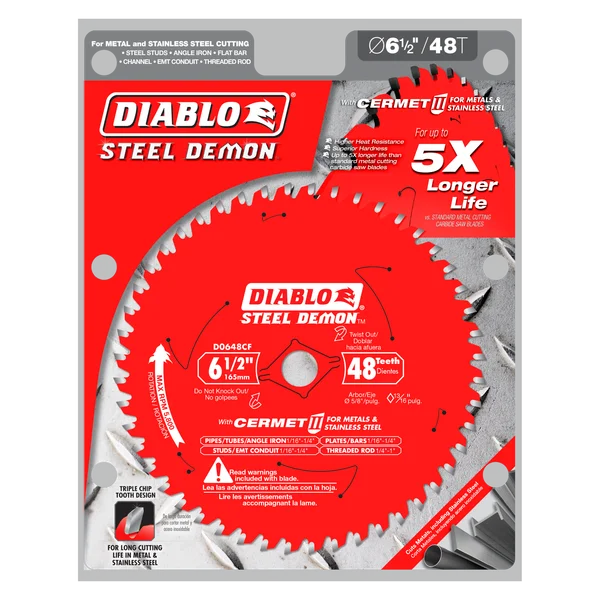 diablo 6 1/2" x 48 teeth steel demon™ cermet ii saw blade for medium metal