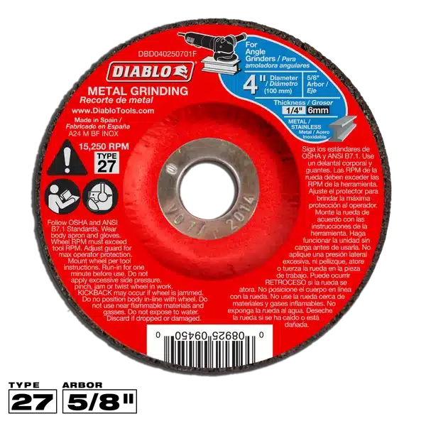 diablo 4" type 27 metal grinding disc