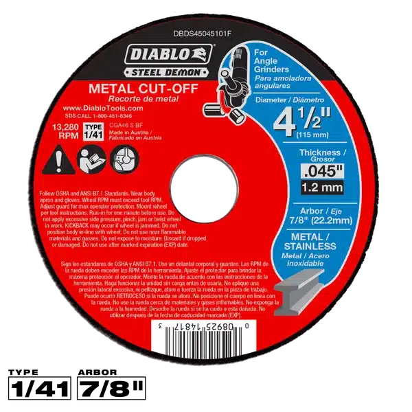 diablo 4 1/2" type 1 steel demon™ metal cut off disc